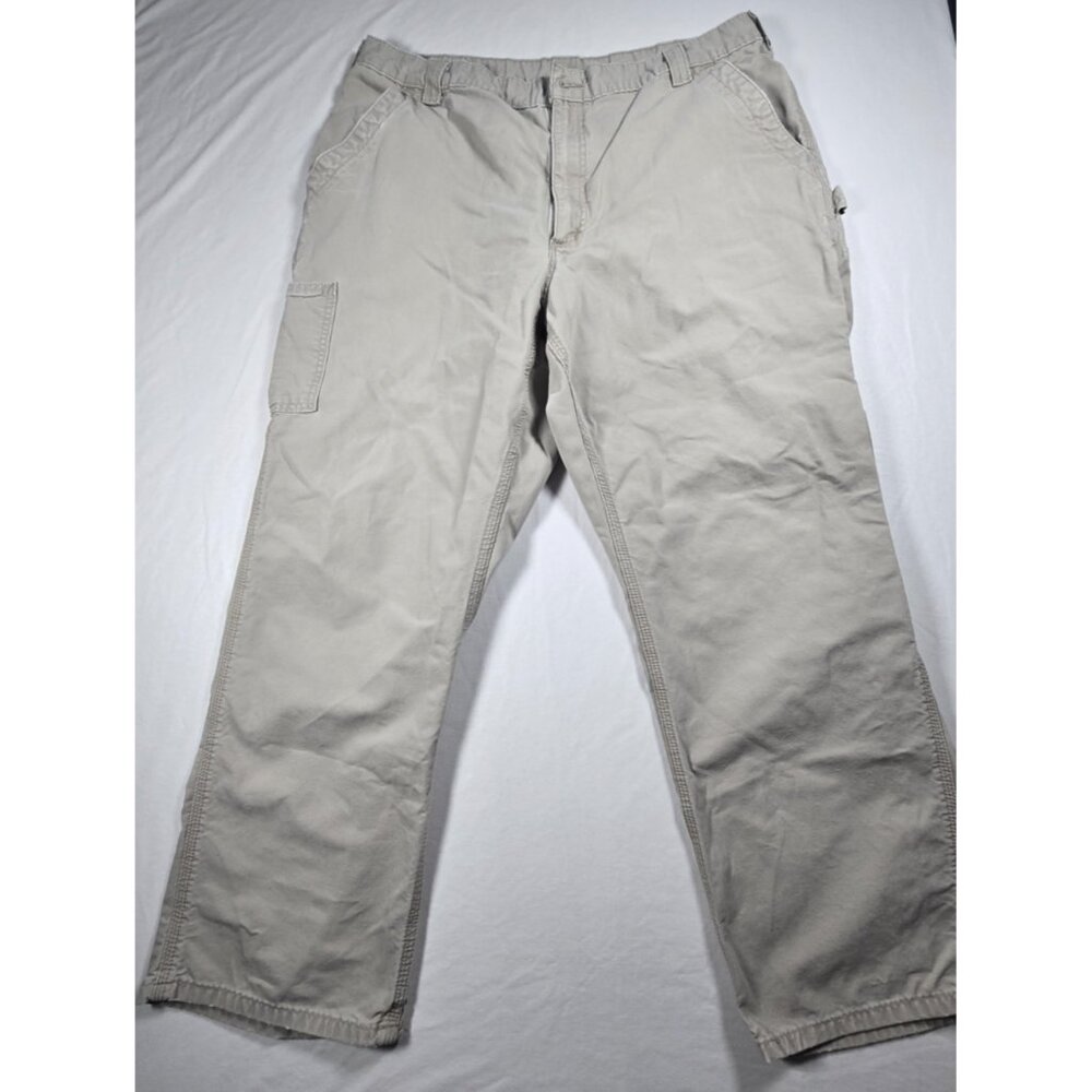 Carhartt Khaki Cotton Workwear Pants Men’s Straight Leg Flat Front Cargo Pocket